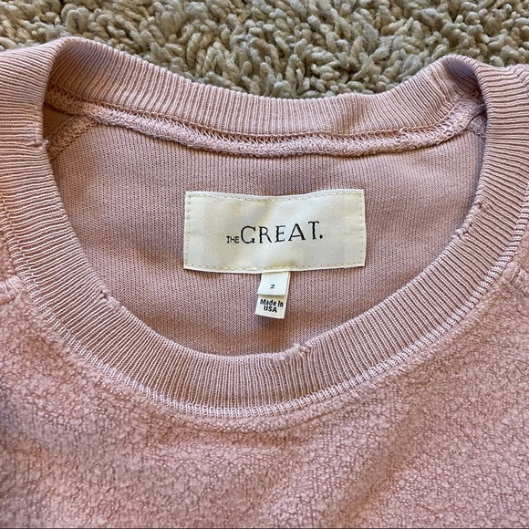 The GREAT. 3/4 Sleeve Sweatshirt Oversized Puff Distressed Rose Size 2 Medium - Picture 5 of 10
